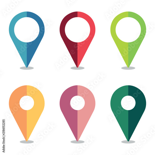 Colorful Location Pin Icon Collection with Modern Map Marker Symbols. Flat Vector Set for Navigation, Travel and GPS Design