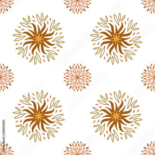 Seamless Golden Sunburst Floral Mandala Ornament Pattern