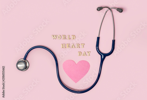 Bild auf Leinwand World Heart Day healthcare concept with stethoscope and pink heart, cardiovascul