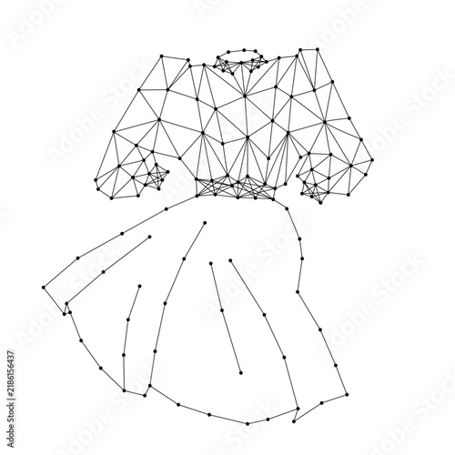 women dress with sleeves from abstract futuristic polygonal black lines and dots