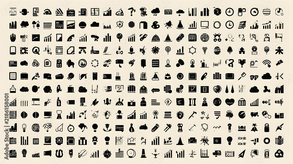 Fototapeta premium Huge set of 200 solid icons. Mega collection concept of science, laboratory, physics, research and biology. Vector illustration. Stock Vector