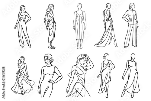 Erotic Woman Figure Fashion CAD Vector Illustration, Continuous Single-Line Technical Drawing