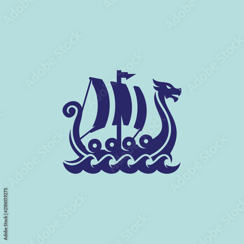 Viking Ship Wave – Simple Minimalist Logo Illustration Creative Design Template 