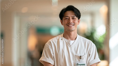 病院で笑顔を見せるプロフェッショナルな看護師のポートレート