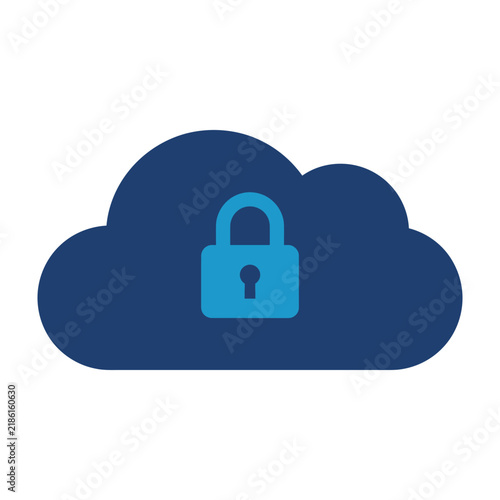 Cloud storage security padlock symbol icon with data protection cyber security cloud computing