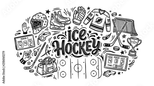 Hand Drawn Ice Hockey Doodle Set