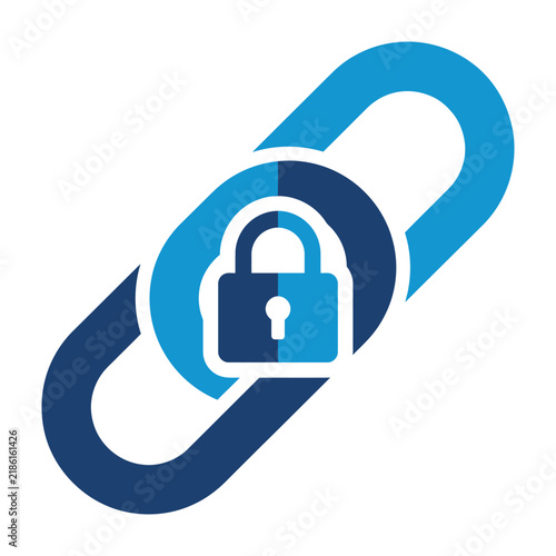Digital link chain symbol with a security padlock link icon secure connection blockchain security