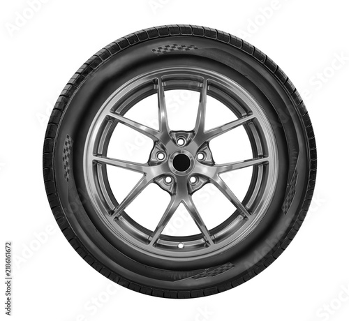Car tire and wheel , Aluminum wheels , Alloy Wheel side view isolated on transparent background.