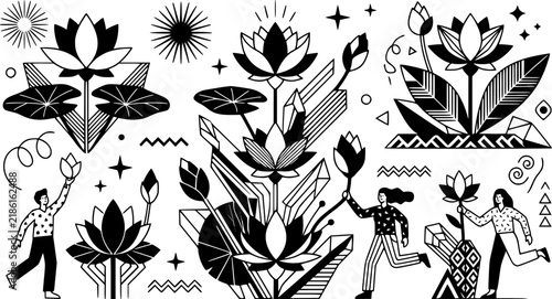 Luxury Lotus background vector with  metallic decorate