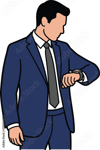 Businessman Checking His Wristwatch, a Professional Illustration of Time Management and Business