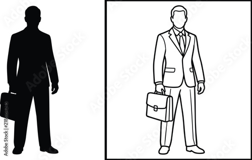 Businessman Silhouette and Line Art Illustration with Briefcase