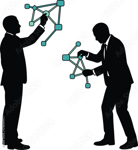 Businessmen Connecting Network Diagrams, a Collaborative Teamwork Concept