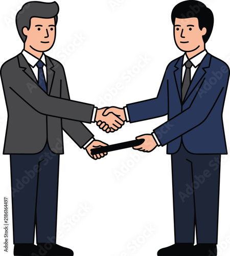Businessmen Shaking Hands Agreement, a Vector Illustration of Partnership and Collaboration