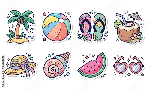 Summer vacation doodle sticker bundle