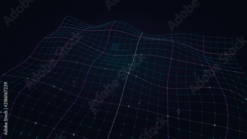 Connected Digital Grid Network Lines with Glowing Nodes and Data Transfer