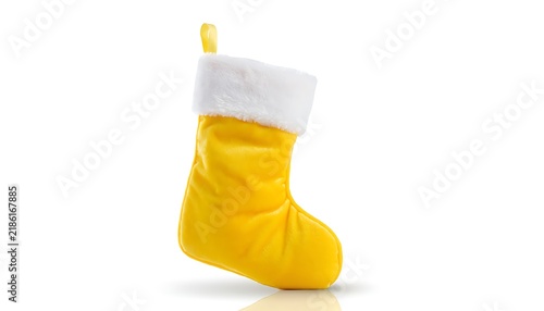 Yellow christmas stocking with white trim