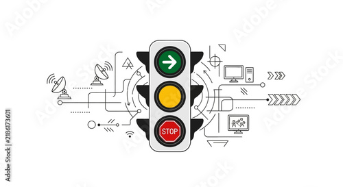 Traffic signal light controlling digital network and technology elements
