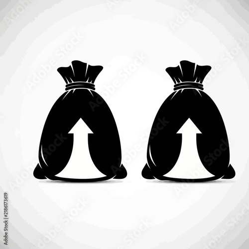 Two money bags with upward arrows representing growth and profit