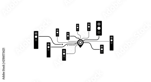 Traffic signal network connection illustration with central location pin