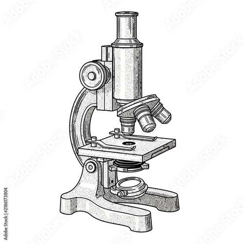 Vintage microscope scientific research tool illustration