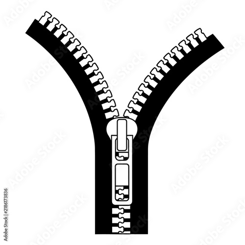 Zipper fastener open fastening element black and white detail