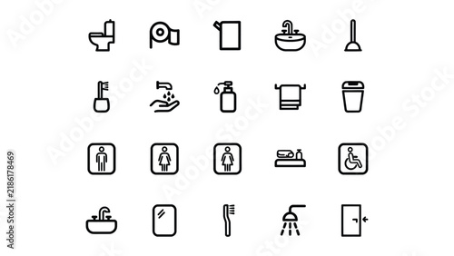 Collection of bathroom cleaning and accessibility icons set isolated transparent
