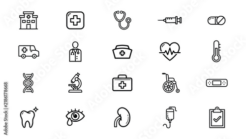 Medical and healthcare icons set isolated on transparent background
