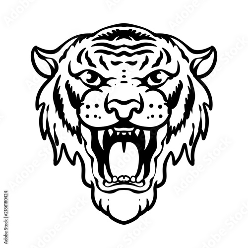Roaring Tiger Head Vintage Tattoo Illustration