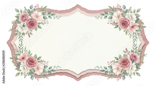 Elegant floral frame with dusty rose flowers isolated on transparent background