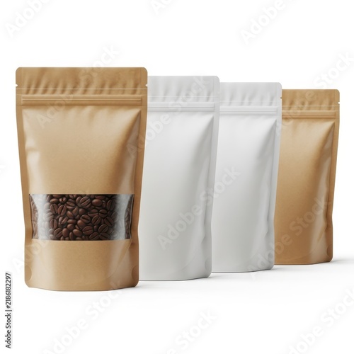 Brown paper bag with coffee beans inside