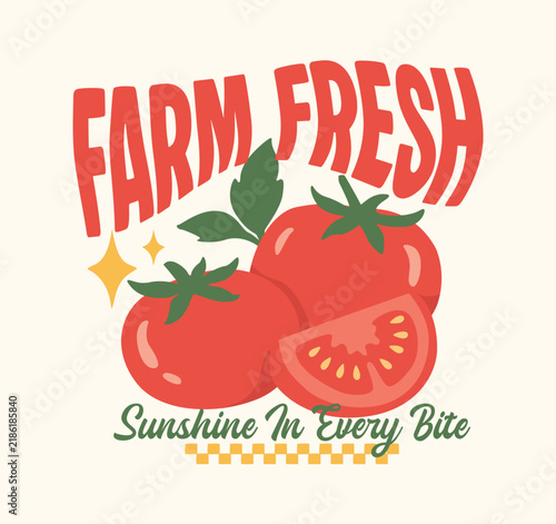 Vintage tomato artwork with hand drawn details and a cheerful garden style for t shirt, poster and apparel designs