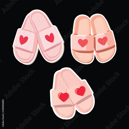 Romantic home footwear set vector graphics for sticker design and prints