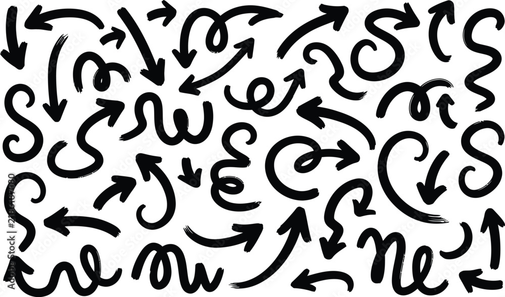 Fototapeta premium Sketched arrow design elements with curved directional signs
