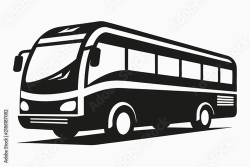Black and white illustrated bus perfect for travel tourism and transportation designs
