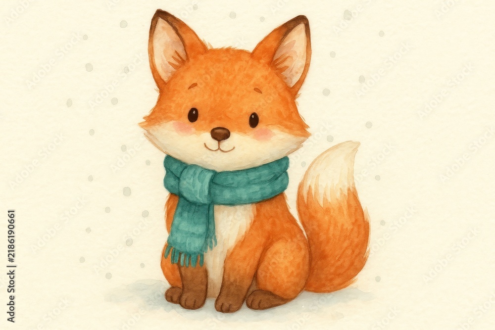 Fototapeta premium Cute fox with teal scarf