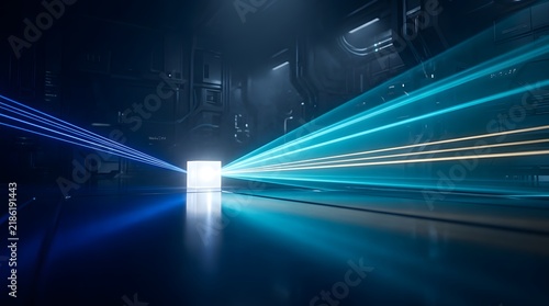 Abstract glowing colorful neon light lines or laser beams professionally arranged