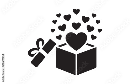 Obraz na plátne Gift box opening releasing hearts, romantic declaration of love present