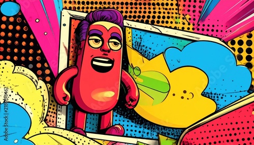 Colorful cartoon character in comic book.