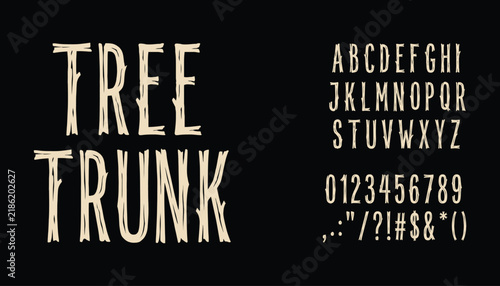Rustic tree bark textured font set for nature themed branding and typography design