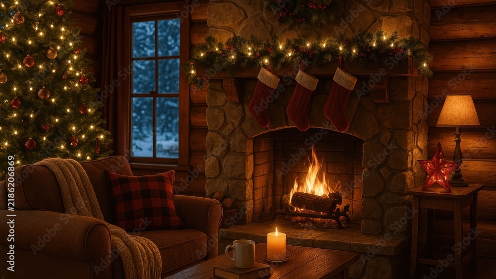 Fototapeta premium Cozy festive cabin ambiance