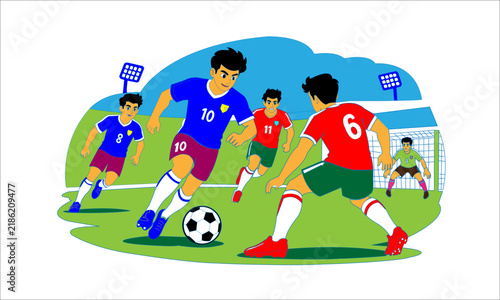 A Football Team Playing in Ground Cartoon vector  art