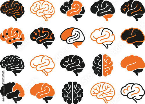 Colorful brain illustrations in various styles