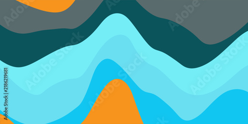 Abstract Layered Landscape With Blue Waves And Orange Accents, Modern Minimalist Background