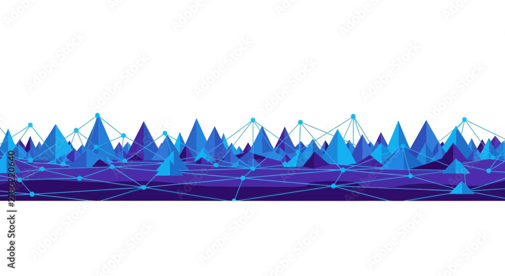 Obraz premium Abstract Blue Low Poly Digital Landscape with Network Connection Mesh