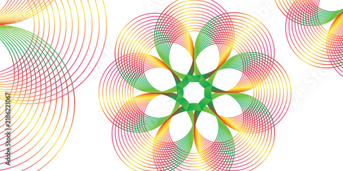 Colorful Geometric Abstract Mandala Pattern With Spiral Lines and Symmetrical Radial Design, Vibrant Spirograph Background