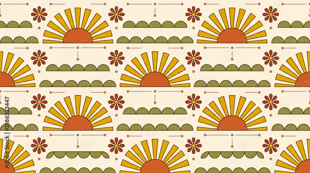 Seamless Retro Seventies Geometric Shape Pattern Design