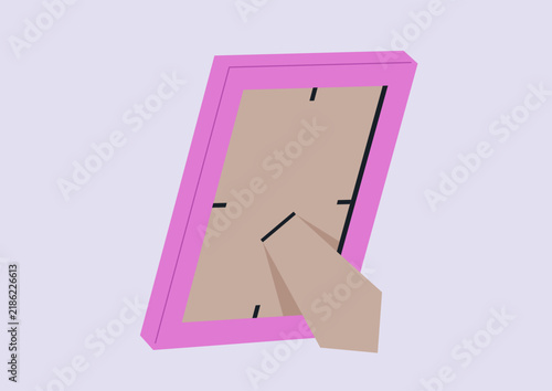 An isolated image of a photograph within a pink frame against soft grey background