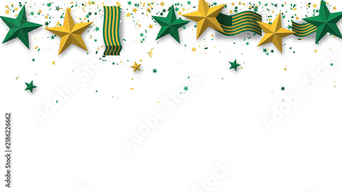 Canvastavla 3D green and gold stars top border with confetti and striped ribbons