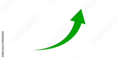 Vibrant green curved arrow gracefully pointing upwards and to the right, symbolizing positive growth and progress.
