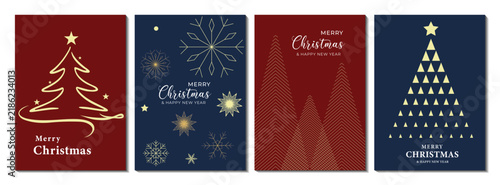 Merry Christmas invitation card background vector set with luxury tree, snowflake holiday design